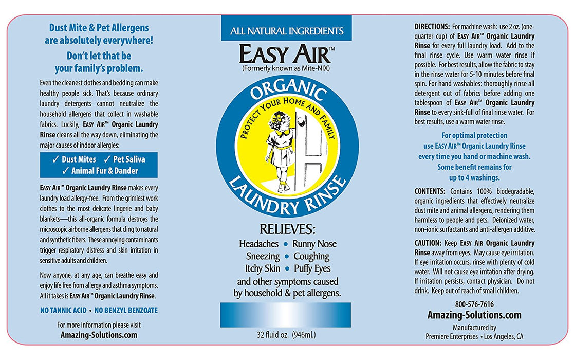 Easy Air   Organic Allergy Relief Laundry Rinse REFILL 32